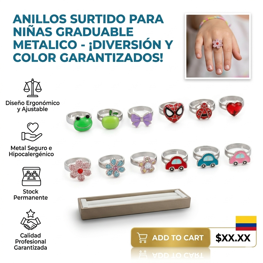 ANILLOS SURTIDO PARA NIÑAS GRADUABLE METALICO 