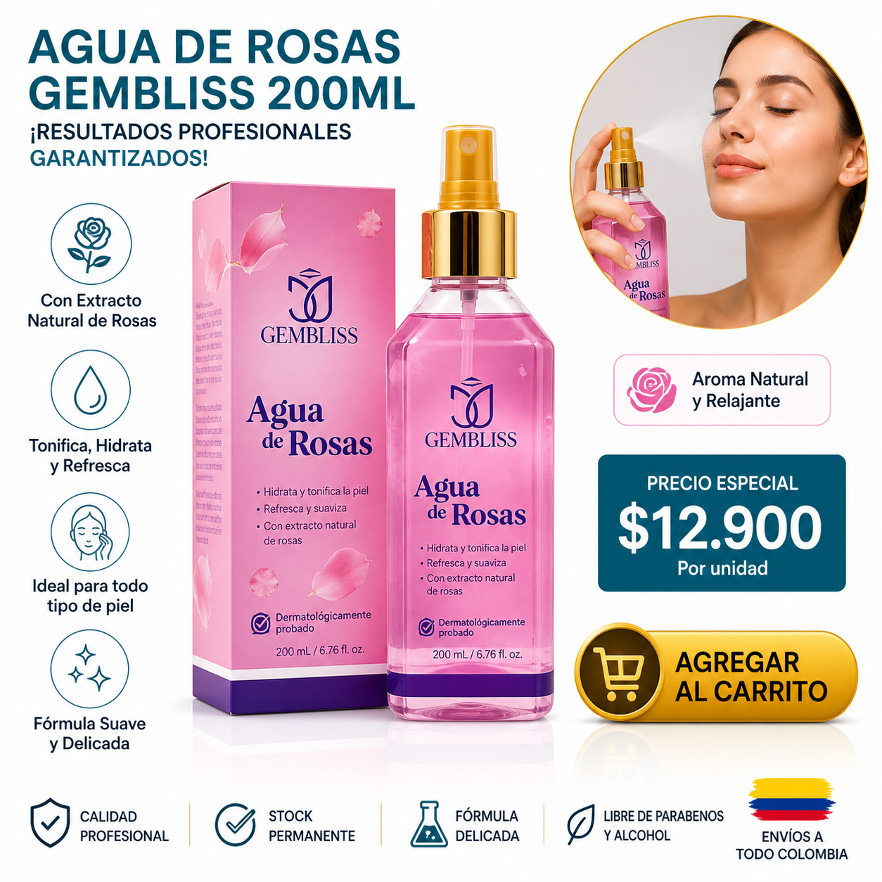 AGUA DE ROSAS GEMBLISS 200ML 1