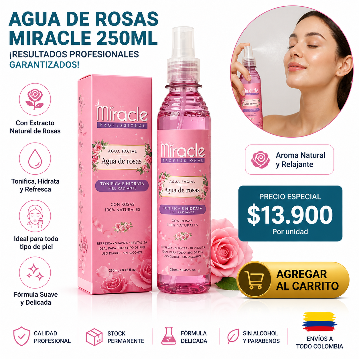 AGUA DE ROSAS MIRACLE 250ML