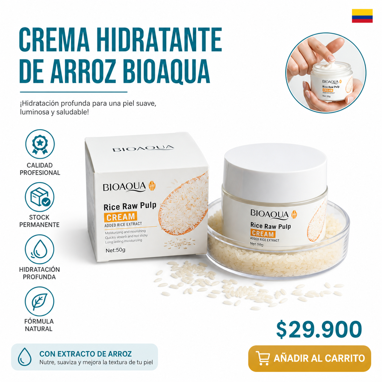 CREMA FACIAL DE ARROZ BIOAQUA 1