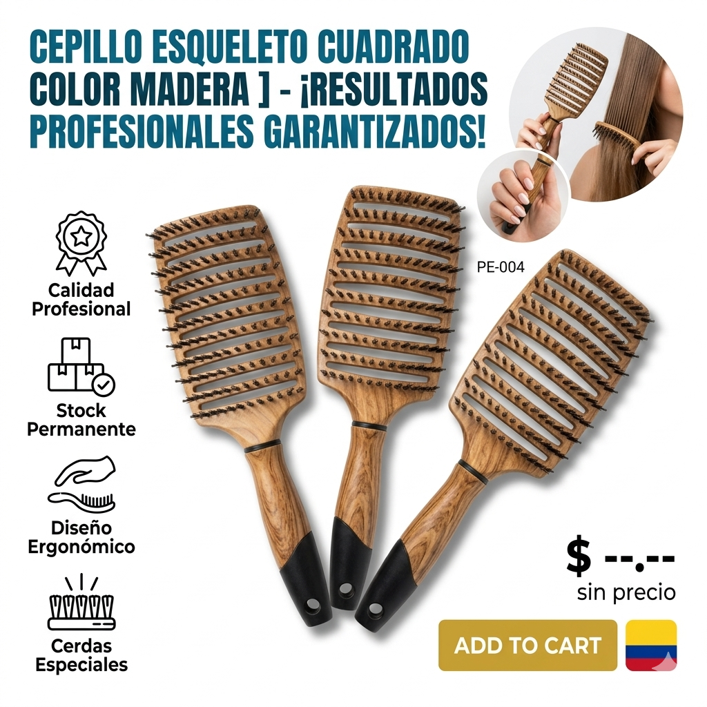 CEPILLO ESQUELETO CUADRADO COLOR MADERA  1