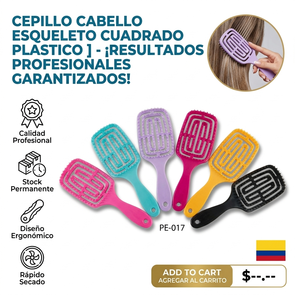 CEPILLO CABELLO ESQUELETO CUADRADO PLASTICO  1