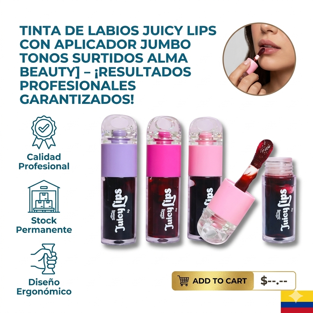 TINTA DE LABIOS JUICY LIPS CON APLICADOR JUMBO TONOS SURTIDOS ALMA BEAUTY 1