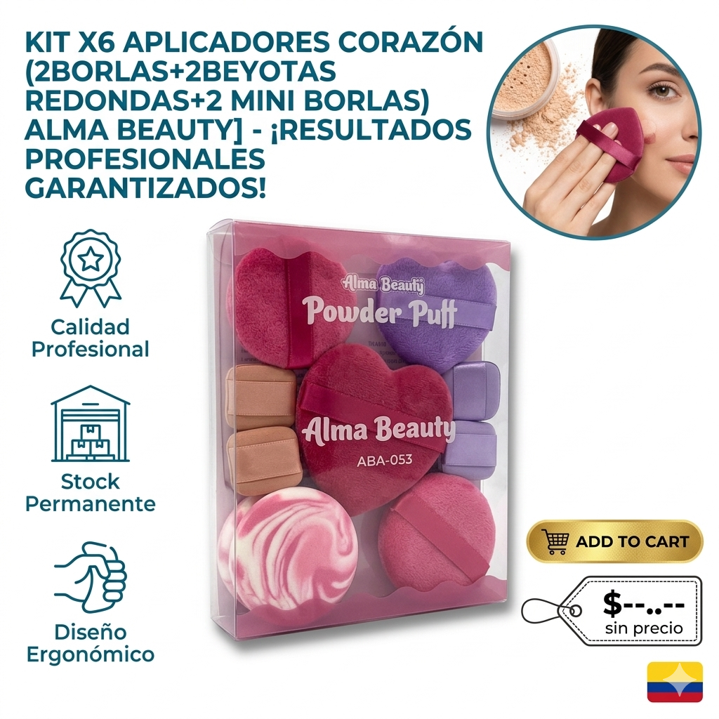 KIT X6 APLICADORES CORAZON (2BORLAS+2BEYOTAS REDONDAS+2 MINI BORLAS) ALMA BEAUTIL 1