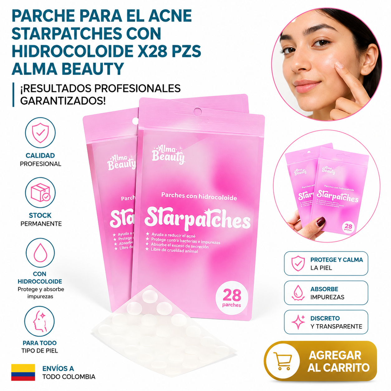 PARCHE PARA EL ACNE STARPATCHES CON HIDROCOLOIDE X28 PZS ALMA BEAUTY 1
