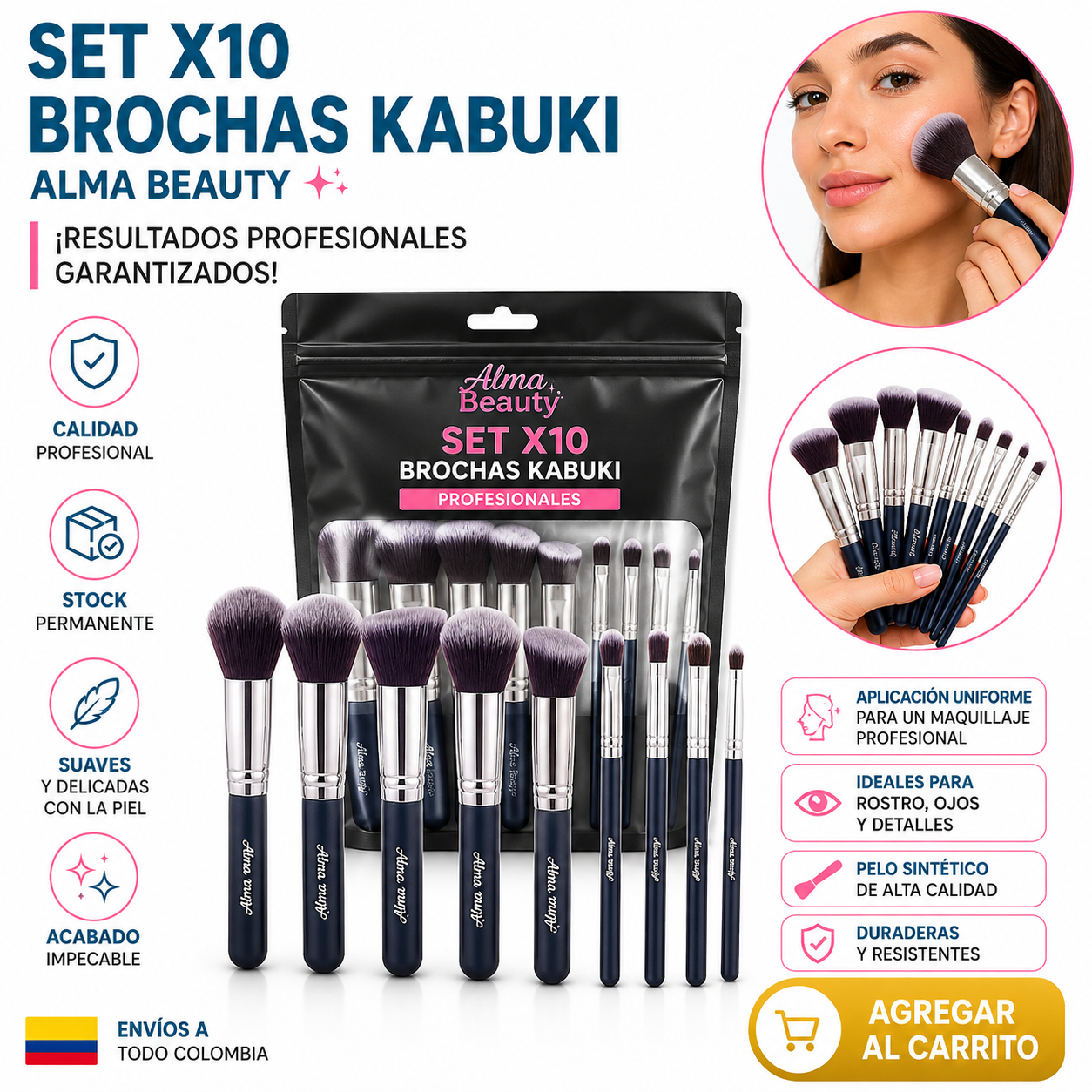 SET X10 BROCHAS KABUKI  ALMA BEAUTY 1