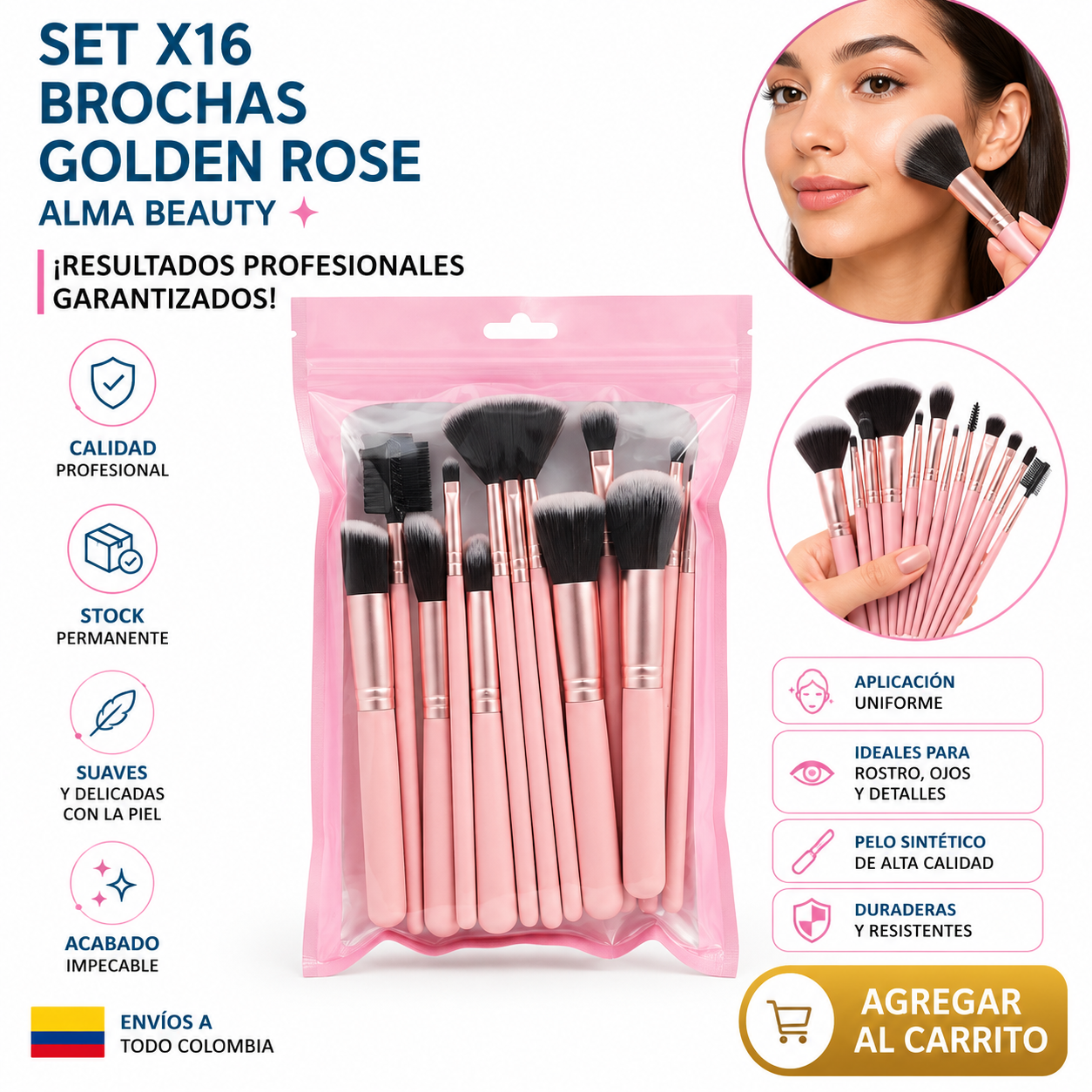 SET X16 BROCHAS GOLDEN ROSE ALMA BEAUTY  1