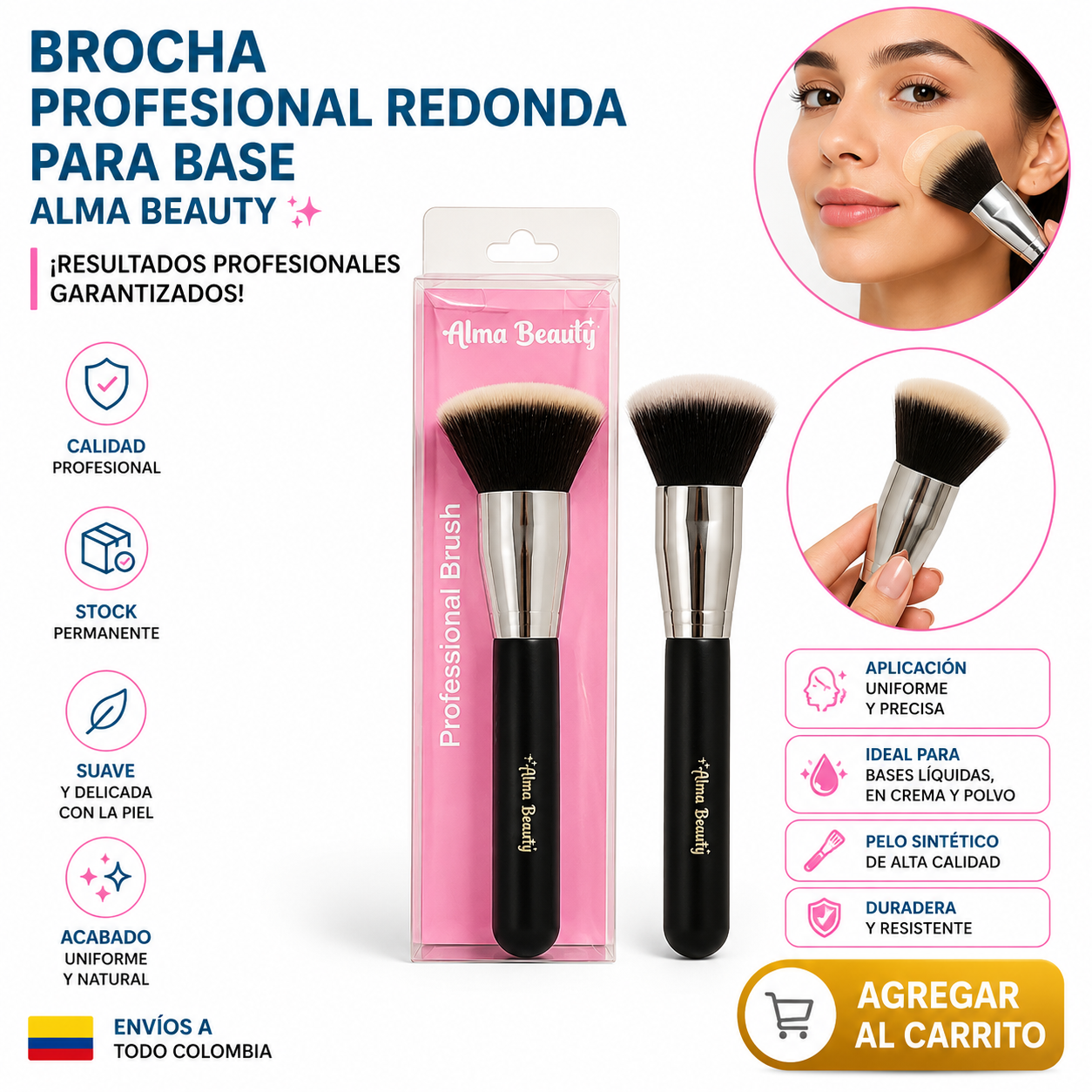 BROCHA PROFESIONAL REDONDA PARA BASE ALMA BEAUTY  1