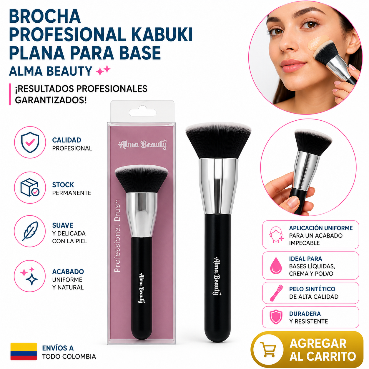 BROCHA PROFESIONAL KABUKI PLANA PARA BASE ALMA BEAUTY 1