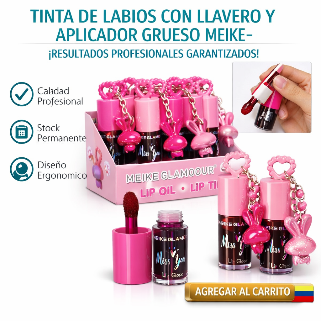 TINTA DE LABIOS CON LLAVERO Y APLICADOR GRUESO MEIKE 1