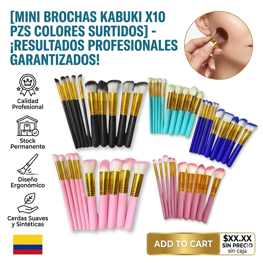 MINI BROCHAS KABUKI X10 PZS COLORES SURTIDOS  1