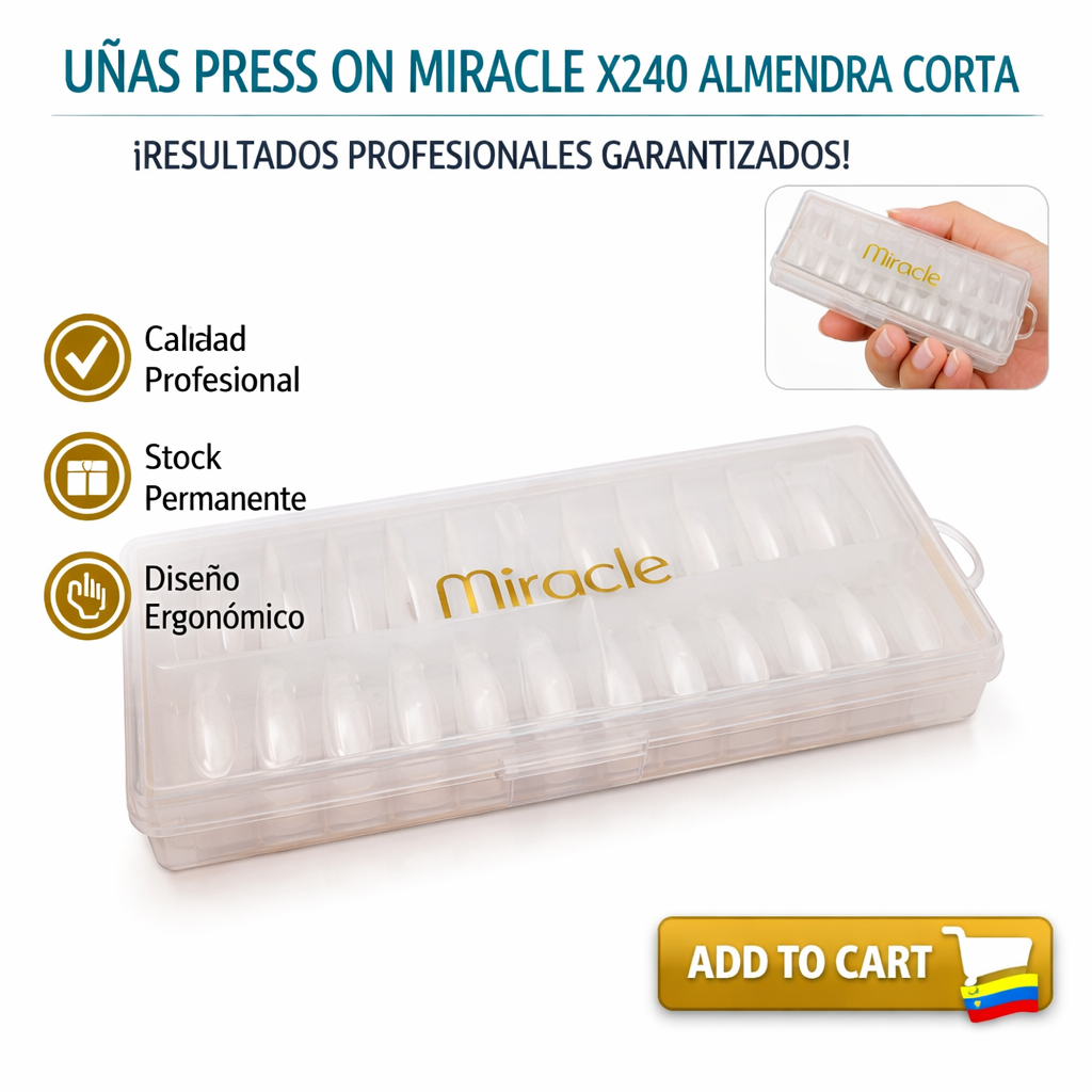 UÑAS PRESS ON MIRACLE X240 ALMENDRA CORTA 1