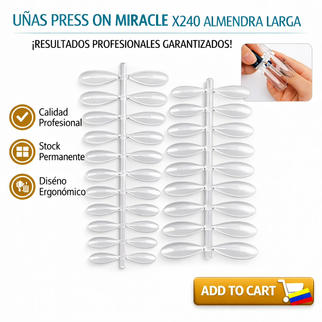 UÑAS PRESS ON MIRACLE X240 ALMENDRA LARGA 1