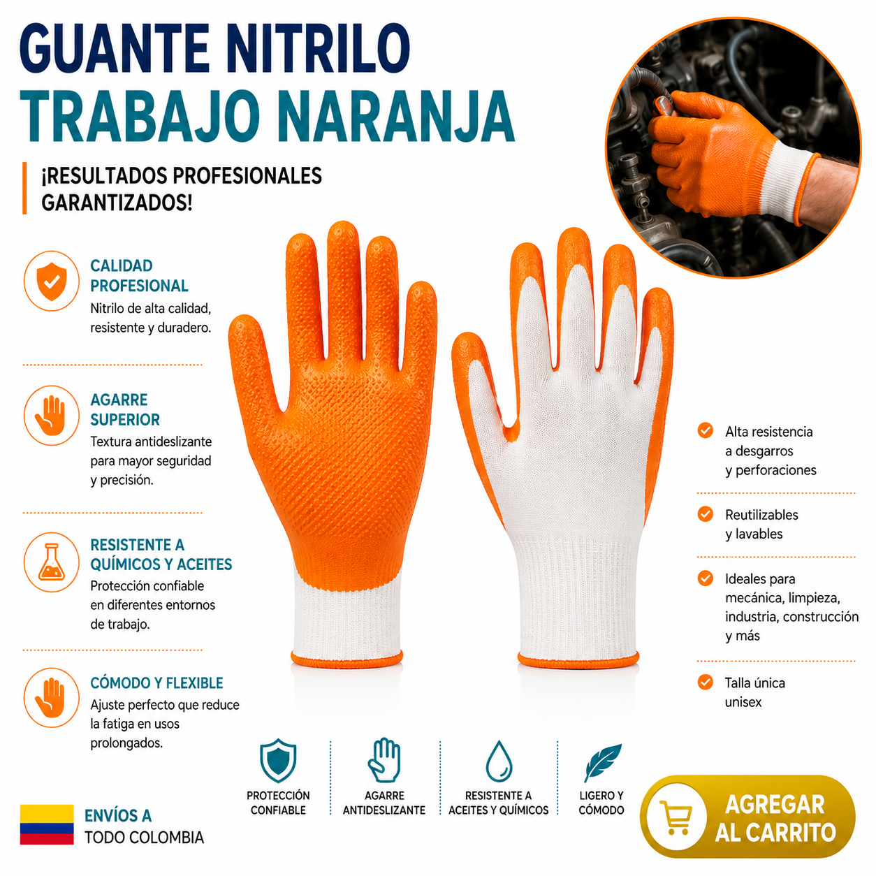 GUANTE NITRILO TRABAJO NARANJA 1