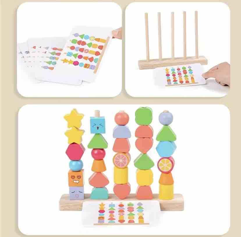 JUEGO MONTESSORI ENCAJABLE FIGURAS GEOMETRICAS 5 COLUMNAS  1