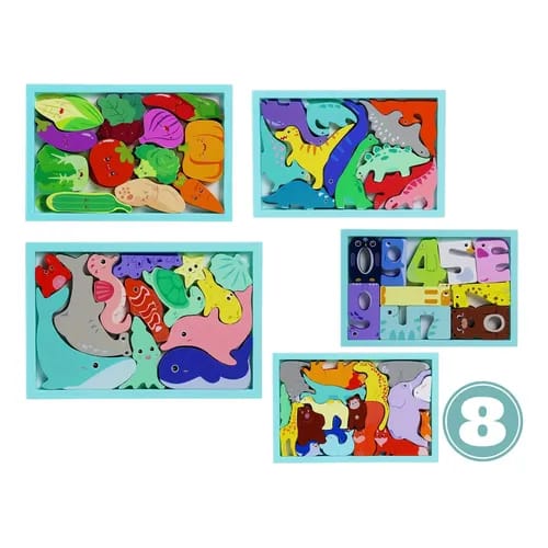 ROMPECABEZAS CAJA AZUL FRUTAS,VERDURAS, DINOSAURIO 1