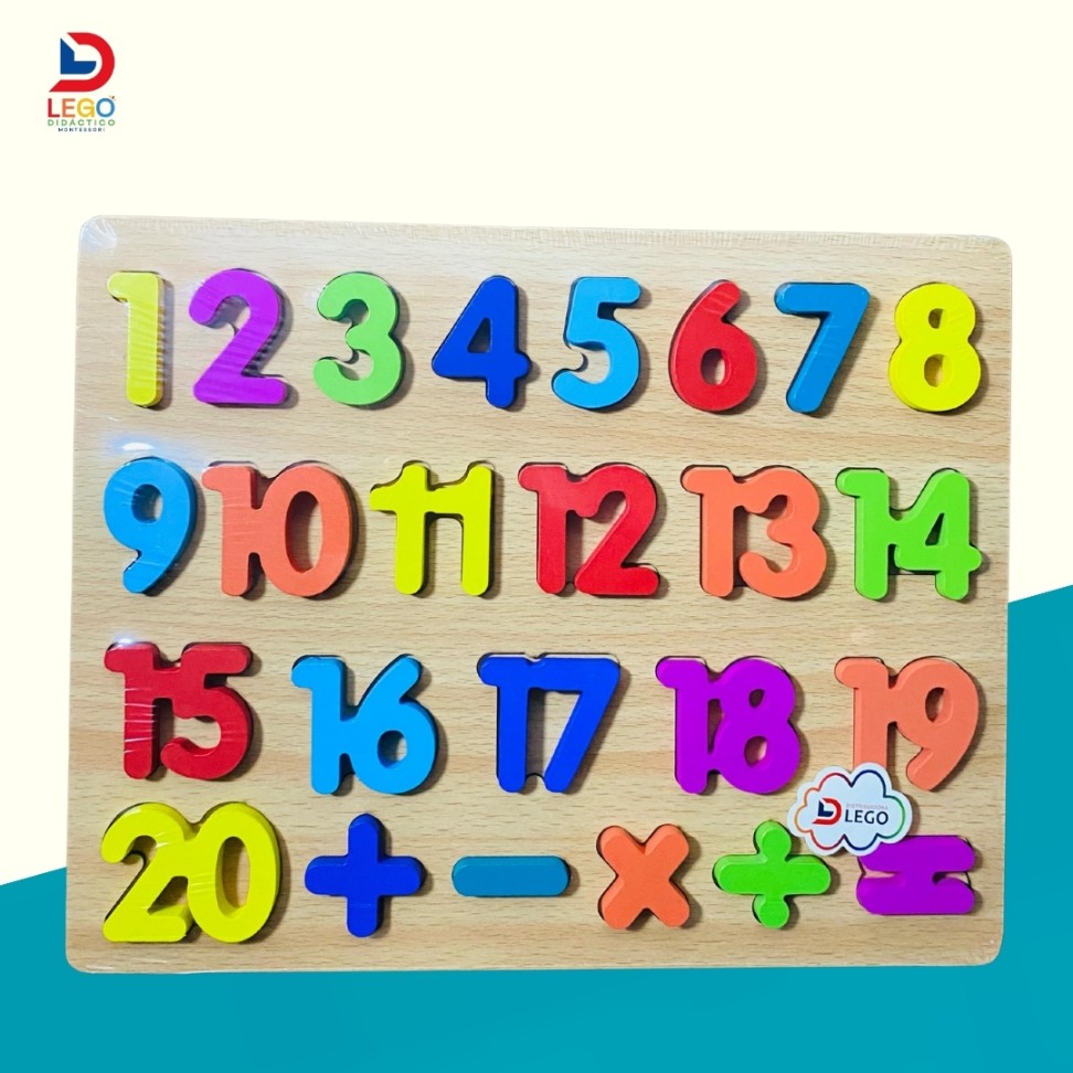 TABLERO MONTESSORI EN MADERA NUMEROS DEL 1 AL 20 SIGNOS MATEMATICOS DE ENCAJE  1