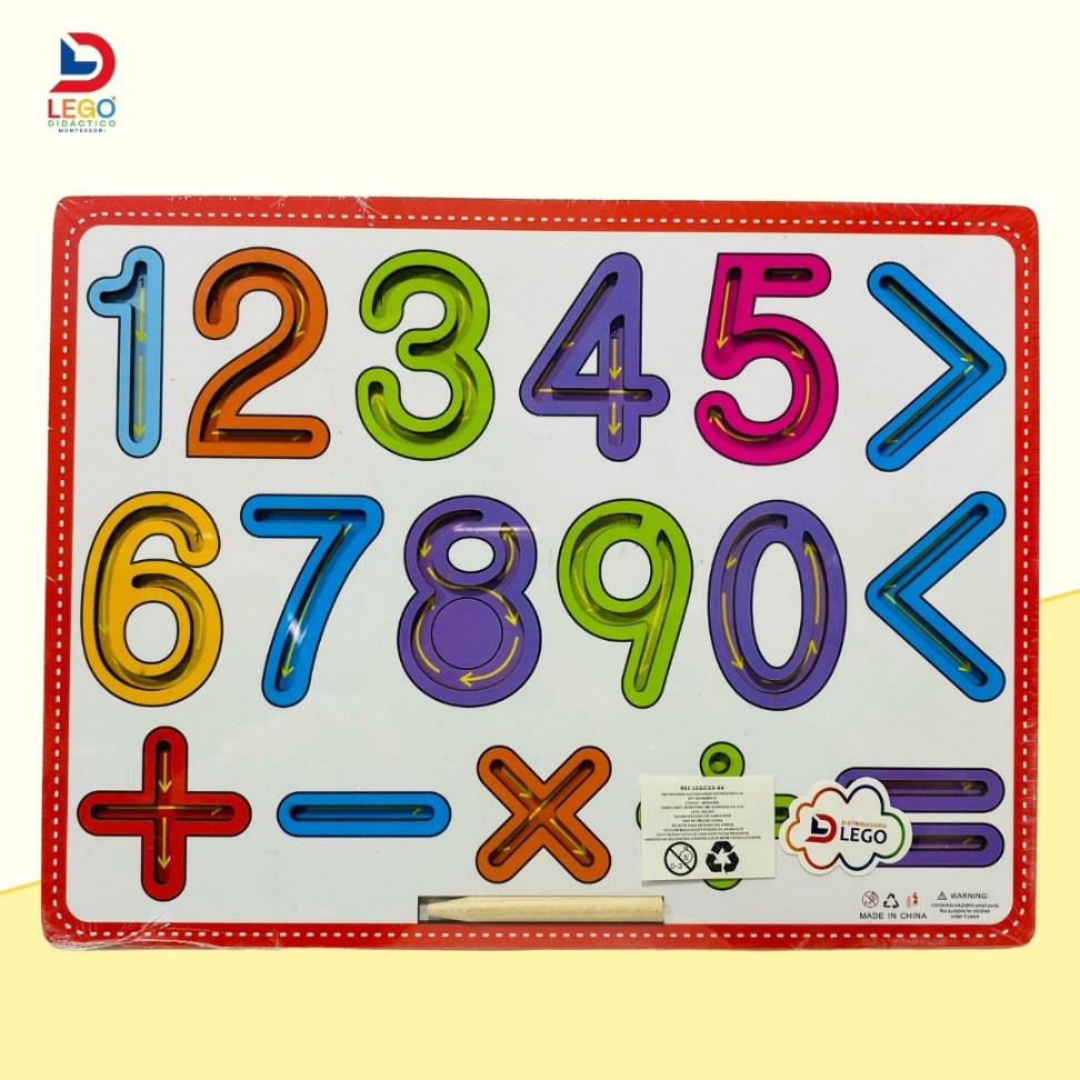 TABLERO MONTESSORI TRAZOS NUMEROS DEL 1 AL 9 CON SIGNOS MATEMATICOS  1