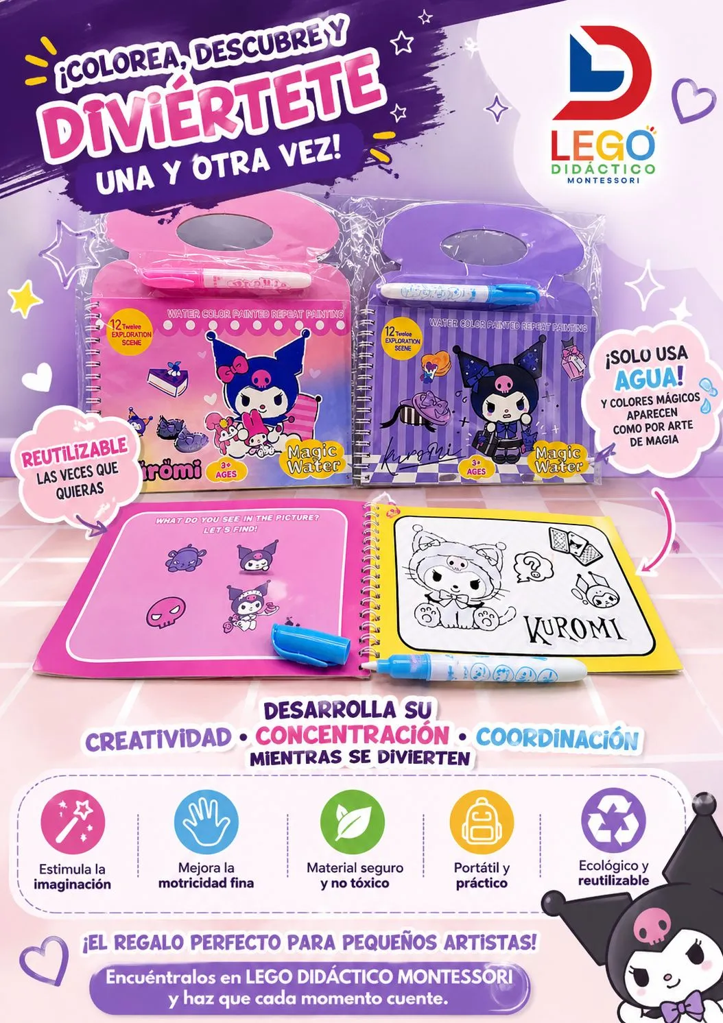 LIBRETA CON PINCEL MAGICO KUROMI  1